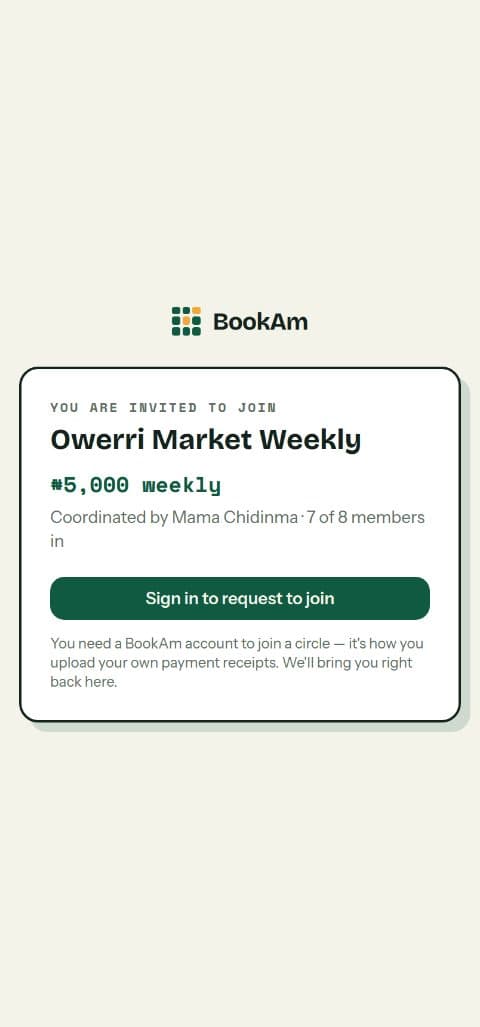 BookAm screen: Join your circle